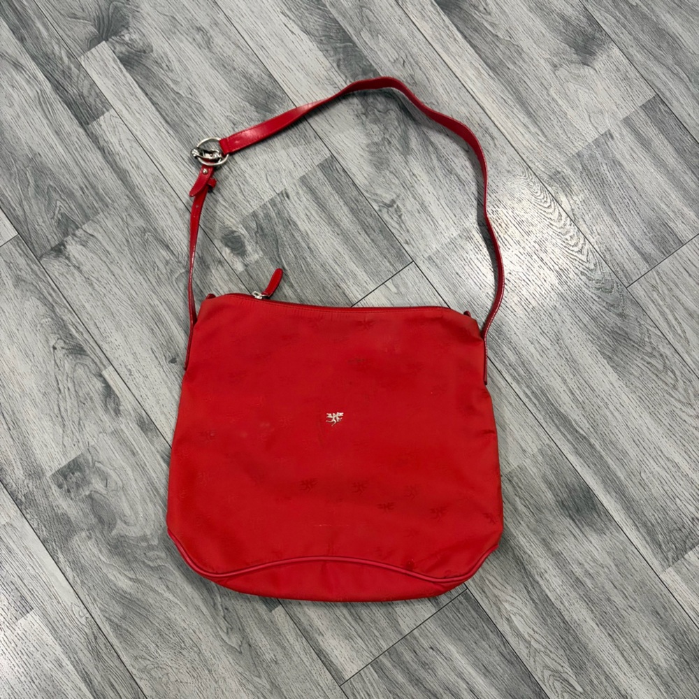 Piero Guidi Red Nylon and Patent Leather Shoulder Bag Made in Italy